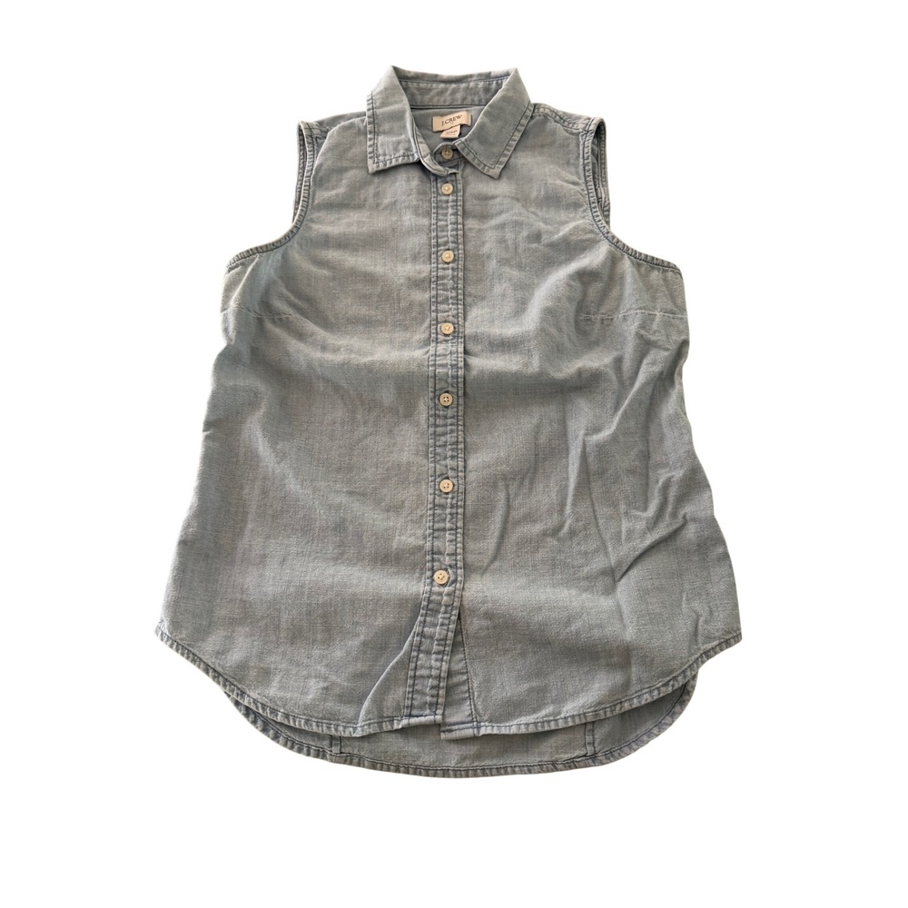 J.Crew Womens XSP Light Wash Blue Sleeveless Chambray Button Down Shirt